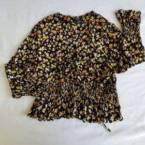 CCX Floral Blouse with Yellow and White Accents Festive Smocked Size 18